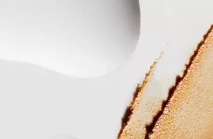 Abstract close-up of a textured surface featuring a smooth white background with a streak of brownish-orange paint or material on the right side.
