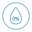 An illustration of a water droplet inside a circle, with "0%" written inside the droplet, indicating zero water content.