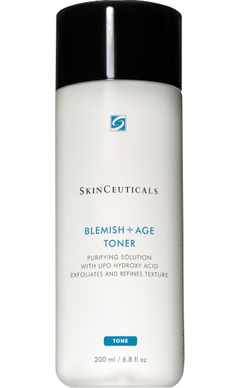 SkinCeuticals Blemish + Age Toner:  Lotion tonique purifiante pour les peaux matures à imperfections. Aide à éliminer les résidus et les cellules superficielles pour déboucher les pores.